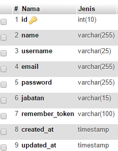 table users laravel